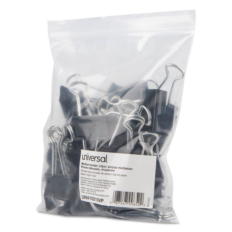 Universal UNV10210VP Binder Clips in Zip-Seal Bag - Medium, Black/Silver (36/Pack) - Image 4
